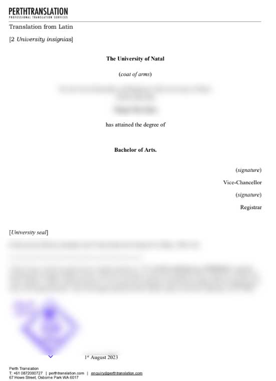 Degree certificate translation