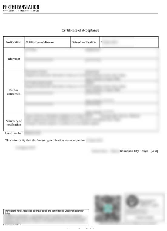 Divorce certificate translation