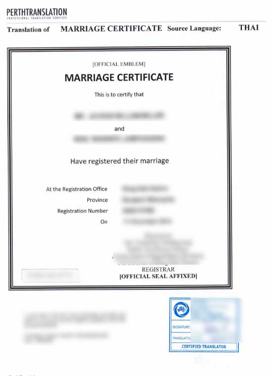 Marriage certificate translation
